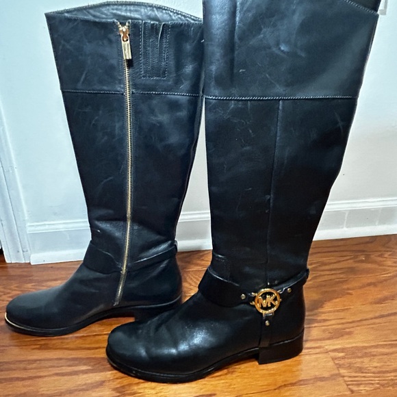 Michael Kors Black Leather Knee-High Boots - Picture 1 of 5
